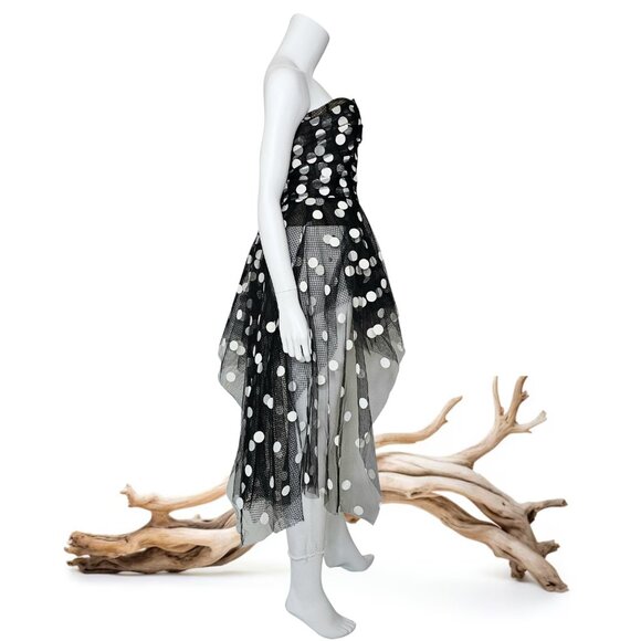 [Sold] OSCAR DE LA RENTA Polka-Dot Tulle Bustier Asymmetric Top | US 14 - Picture 5 of 9